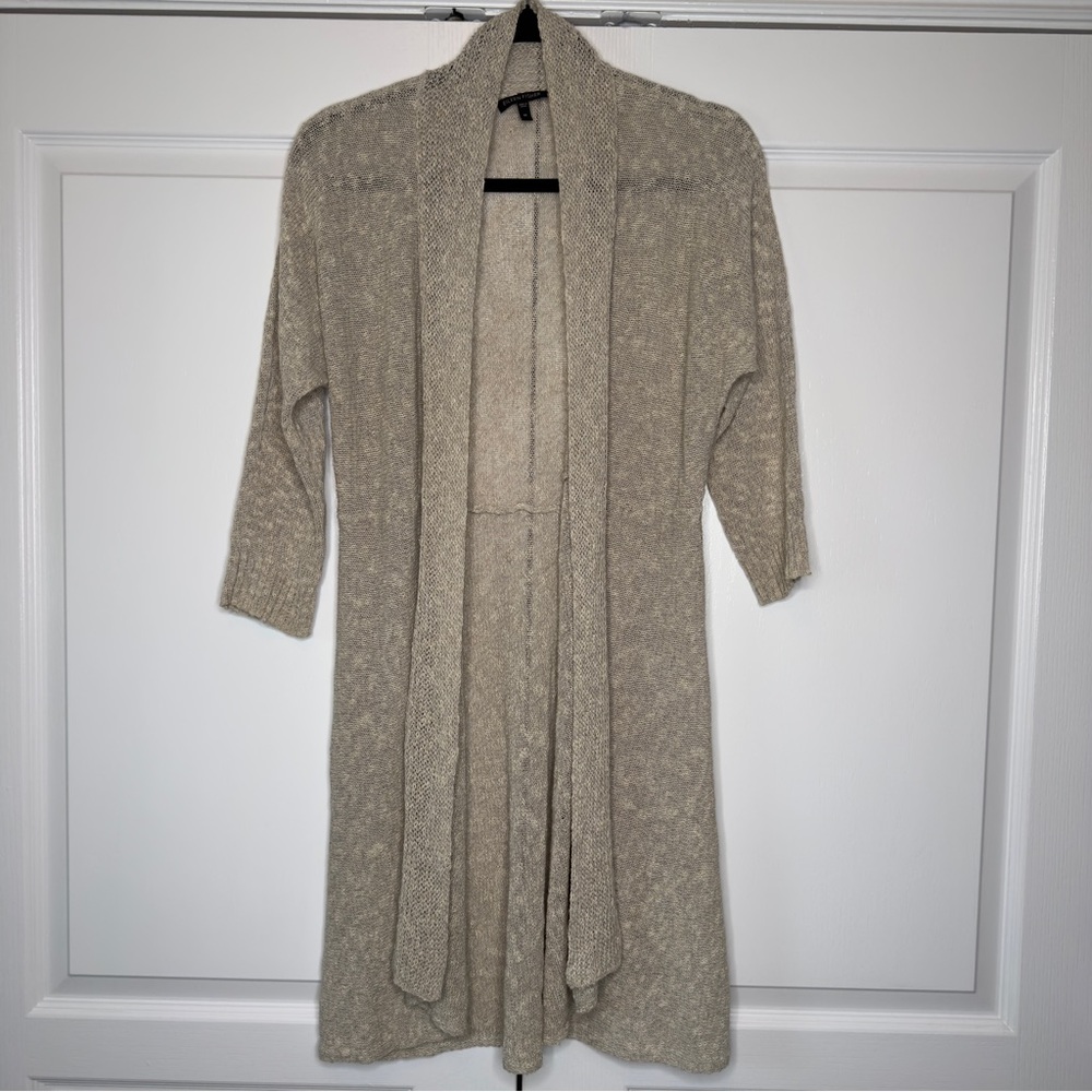 Eileen Fisher Long Open Front Cardigan Duster Beige Linen Blend Size‎ M